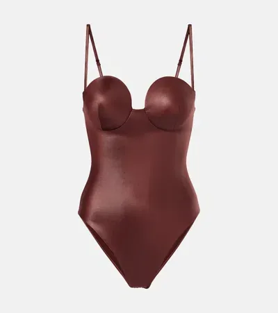 Magda Butrym Retro Bustier Swimsuit In Brown