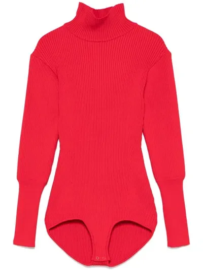 Magda Butrym Ribbed High-neck Bodysuit In Red