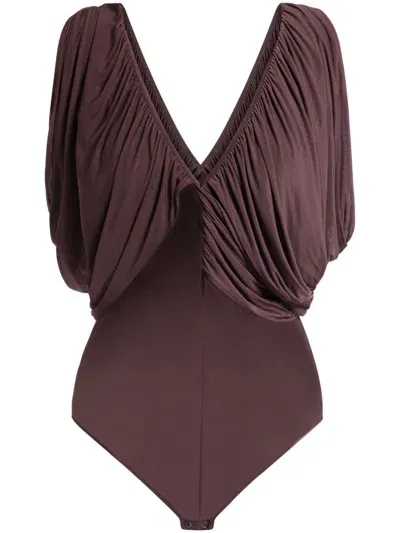 Magda Butrym Ruched Bodysuit In Purple