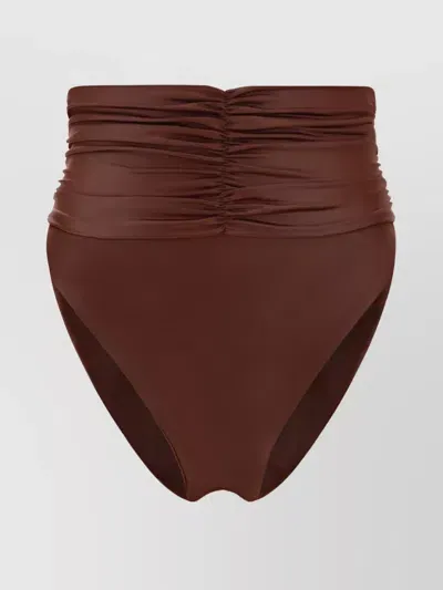 Magda Butrym Ruched High-waisted Swim Briefs With Flower Appliqué In Brown