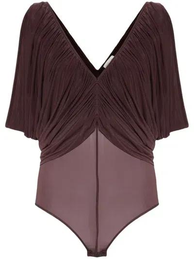 Magda Butrym Ruched V-neck Bodysuit In Brown