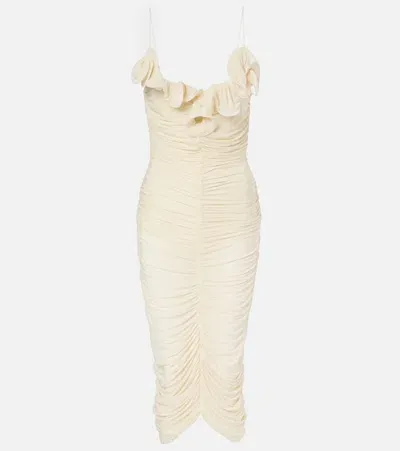 Magda Butrym Semi-sheer Ruched Jersey Midi Dress In Beige