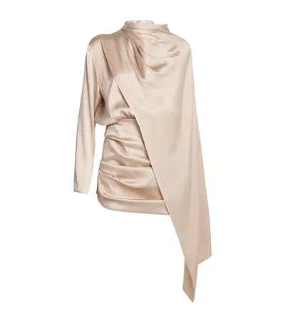 Magda Butrym Silk Cape-effect Mini Dress In Beige