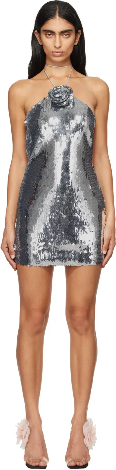 Magda Butrym Silver Choker Sequin Minidress In 70 Silver