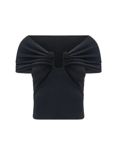 Magda Butrym Jersey Off-the-shoulder Top In Black