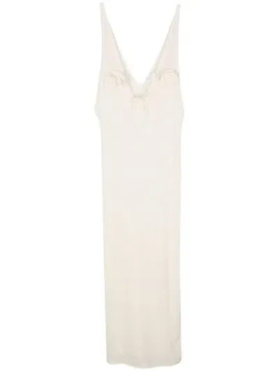 Magda Butrym Elegant V-neck Dress With Floral Accents And Sleek Silhouette In White