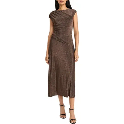 Maggy London Cap Sleeve Metallic Midi Dress In Copper