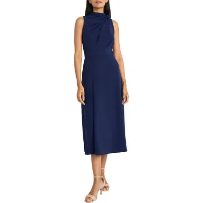 Maggy London Draped Bodice Flared Midi Dress In Ocean Cavern