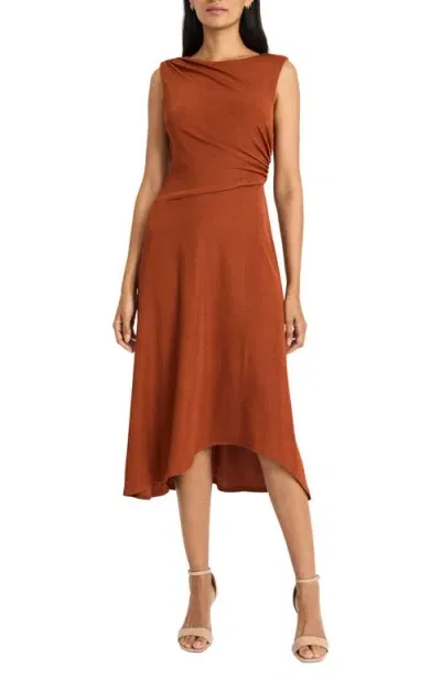 Maggy London Gathered High-low Dress In Rust