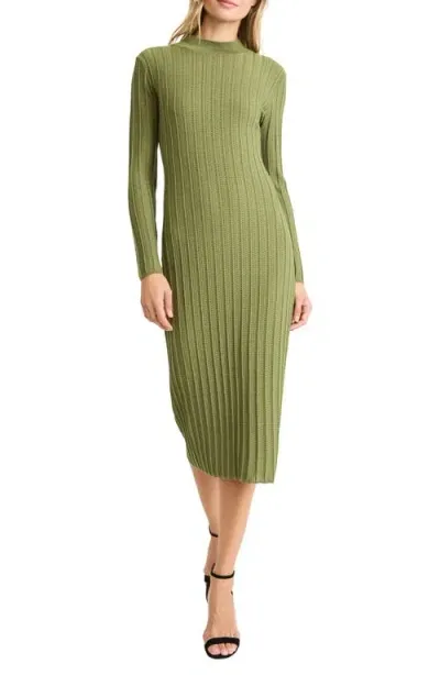 Maggy London Long Sleeve Midi Sweater Dress In Banana Palm