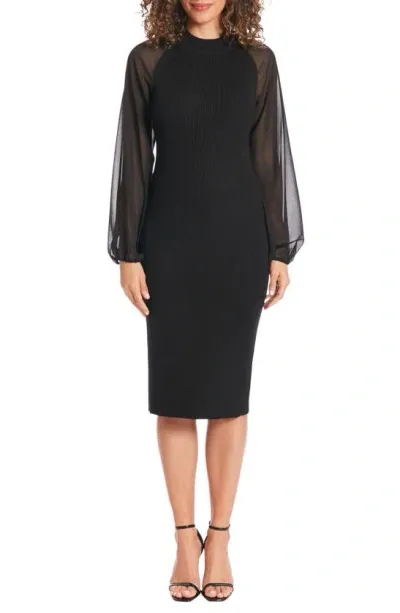 Maggy London Rib Long Sleeve Midi Sweater Dress In Black