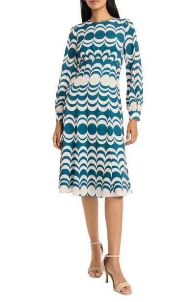 Maggy London Long Sleeve Ruched Waist Midi Dress In Teal