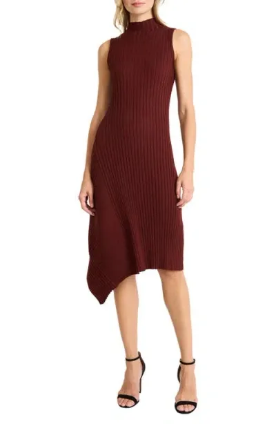 Maggy London Mock Neck Asymmetric Hem Sweater Dress In Brown