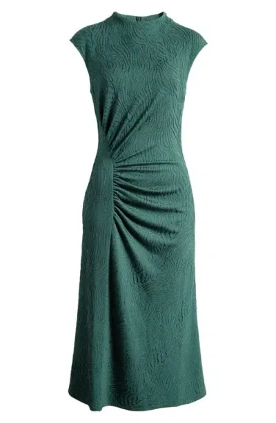 Maggy London Mock Neck Jacquard Midi Dress In Dark Green