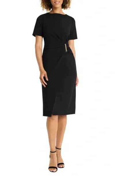 Maggy London Pleated Waist Sheath Dress In Black