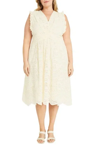 Maggy London Ruffle Eyelet Dress In Ivory