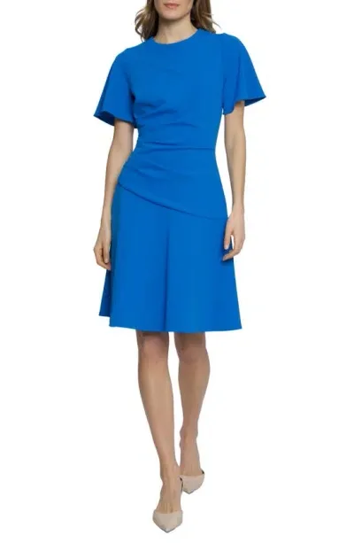 Maggy London Side Pleated Dress In Ocean Blue