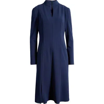 Maggy London Split Neck Long Sleeve Midi Dress In Navy Blazer