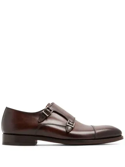 Magnanni Leather Monk Shoes In Brown