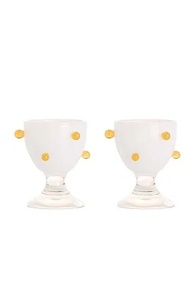 Maison Balzac 2 Pomponette Egg Cups In Clear  White  & Yellow