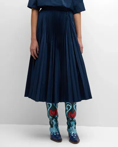 Maison Common Pleated Taffeta Midi Skirt In Navy