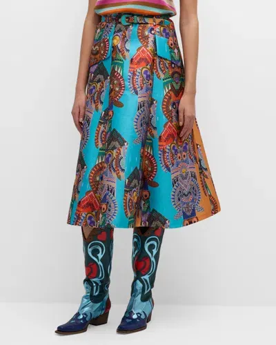 Maison Common Totem Pole Printed Midi Skirt In Miscellaneous