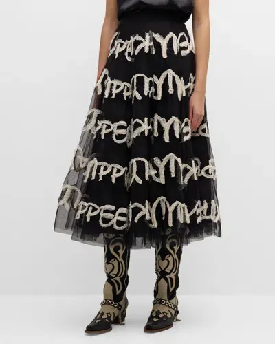 Maison Common Yippe Yay Inspired Script Tulle Midi Skirt In Black