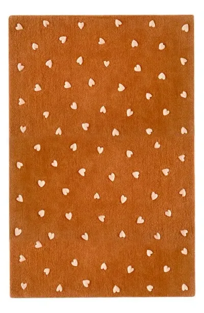 Maison Deux Kids' Hearts Wool Rug In Brown