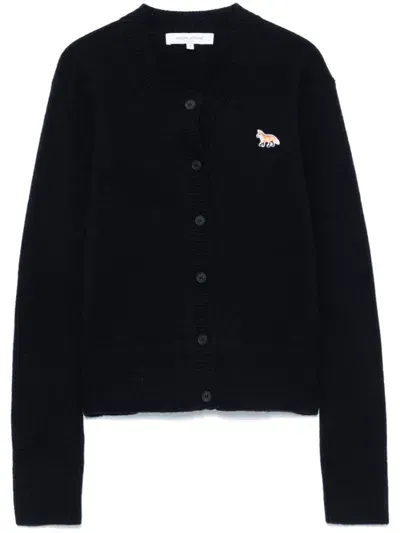 Maison Kitsuné Baby Fox Wool Cardigan In Black