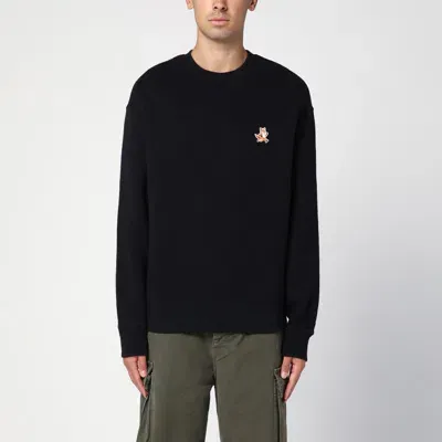 Maison Kitsuné Black Crewneck Sweatshirt With Logo Patch