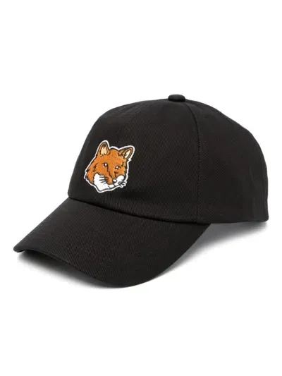 Maison Kitsuné Large Fox Embroidery Cap In Black