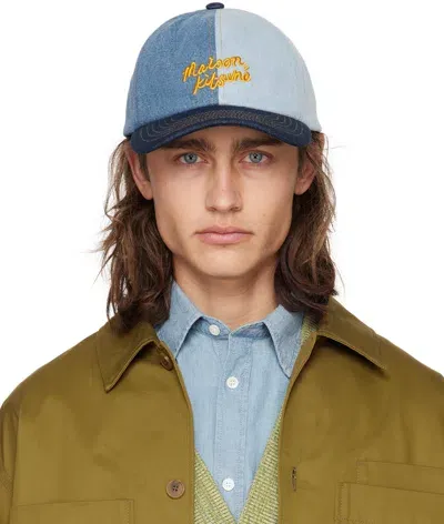 Maison Kitsuné Blue Denim 6p Cap In P471 Washed Indigo