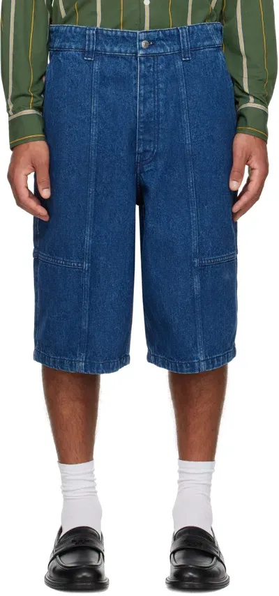 Maison Kitsuné Blue Workwear Denim Shorts In P471 Washed Indigo