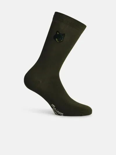 Maison Kitsuné 'bold Fox' Green Cotton Blend Socks