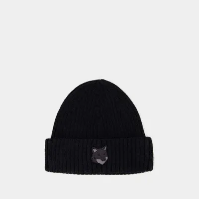 Maison Kitsuné Bold Fox Head Beanie In Black