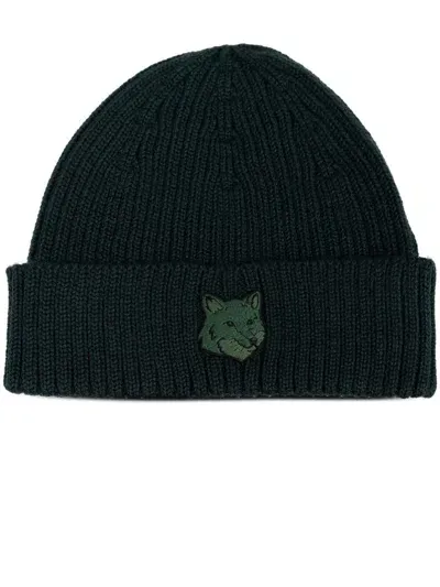 Maison Kitsuné Bold Fox Head Beanie Accessories In Green