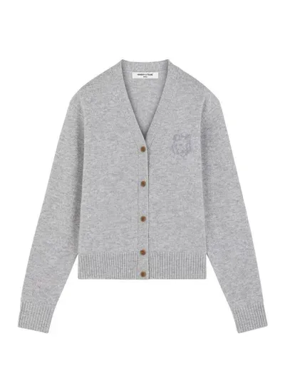 Maison Kitsuné Bold Fox Head Cardigan With Embroidery In Grey