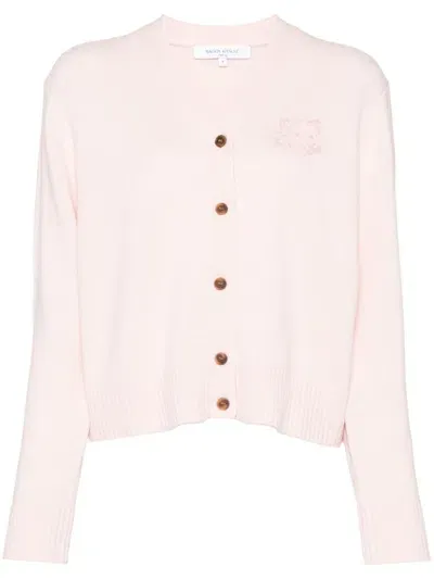 Maison Kitsuné Bold Fox Head Embroidered Cardigan In Pink