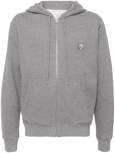 Maison Kitsuné Bold Fox Head Patch Comfort Zipped Hoodie Clothing In H131 Medium Grey Melange