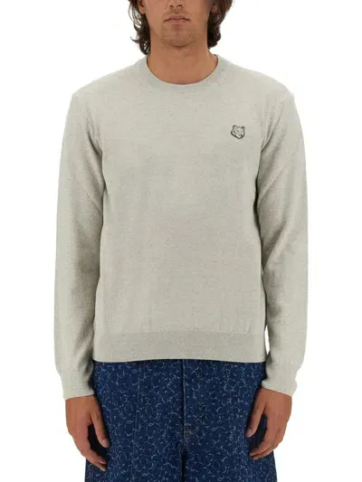 Maison Kitsuné Bold Fox Head Patch Knitted Jumper In Grey