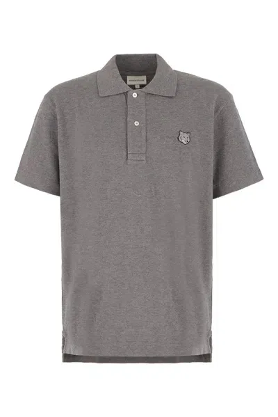 Maison Kitsuné Bold Fox Head Patch Polo Shirt In Grey