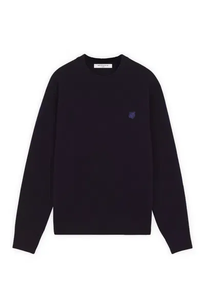 Maison Kitsuné Bold Fox Head Patch Regular Jumper In Lambswool In Navy