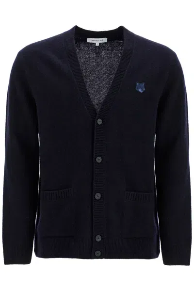 Maison Kitsuné Maison Kitsune 'bold Fox Head Wool Cardigan' In Blue