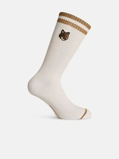 Maison Kitsuné 'bold Fox' White Cotton Blend Socks