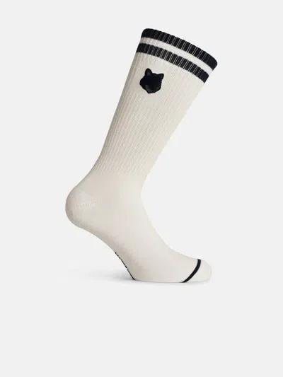 Maison Kitsuné 'bold Fox' White Cotton Blend Socks