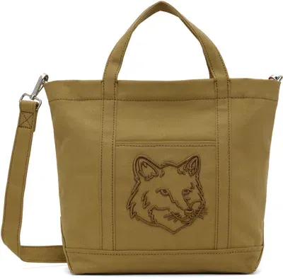 Maison Kitsuné Brown Fox Head Small Tote In P252 Chesnut