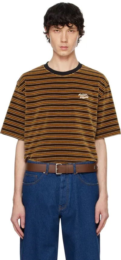 Maison Kitsuné Brown Striped Velvet Oversize T-shirt In 0012 Sequoia/birch