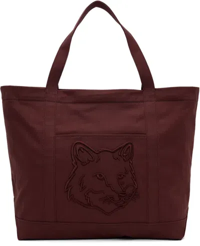 Maison Kitsuné Burgundy Fox Head Large Tote In P677 Redstar