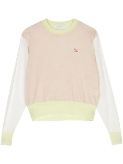 Maison Kitsuné Colour-block Merino Wool Jumper In Yellow