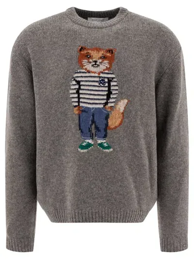 Maison Kitsuné Dressed Fox Knitwear In Grey